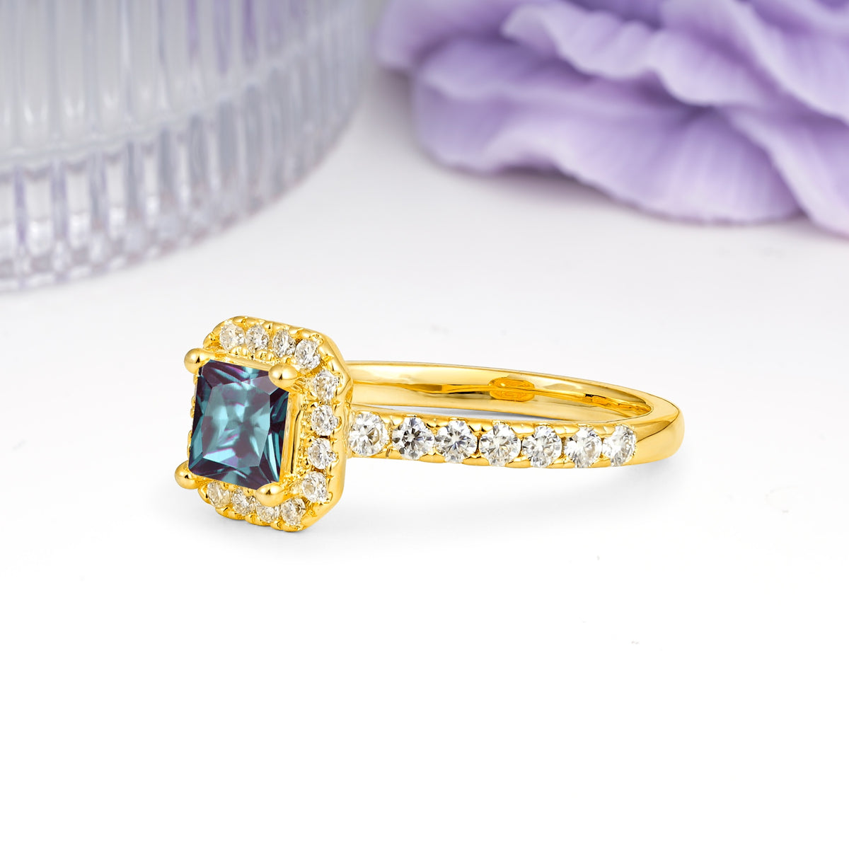 Classic Vintage 4 Prong Emerald Cut Alexandrite Engagement Ring - Additional view