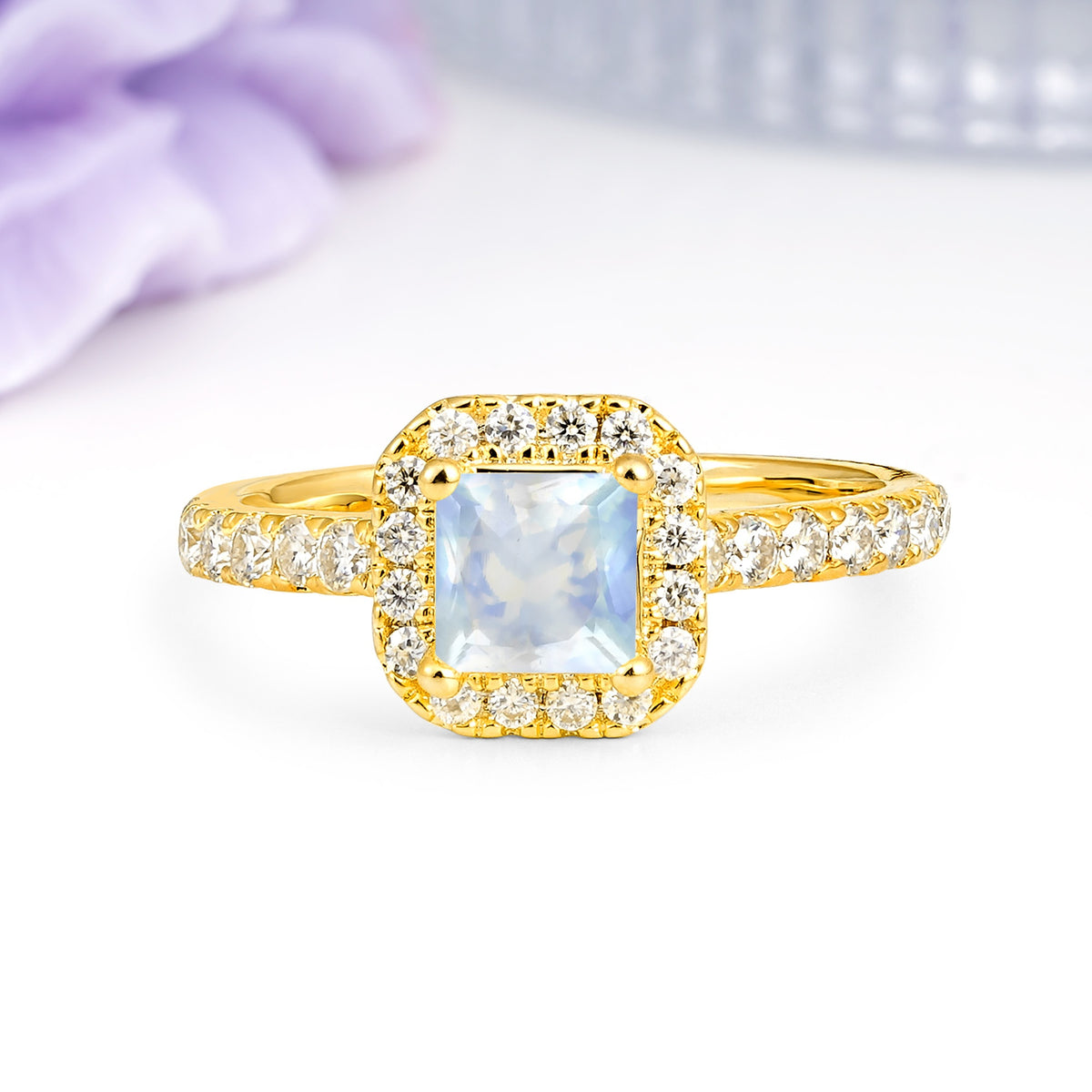 Classic Vintage 4 Prong Emerald Cut Moonstone Engagement Ring - Additional view
