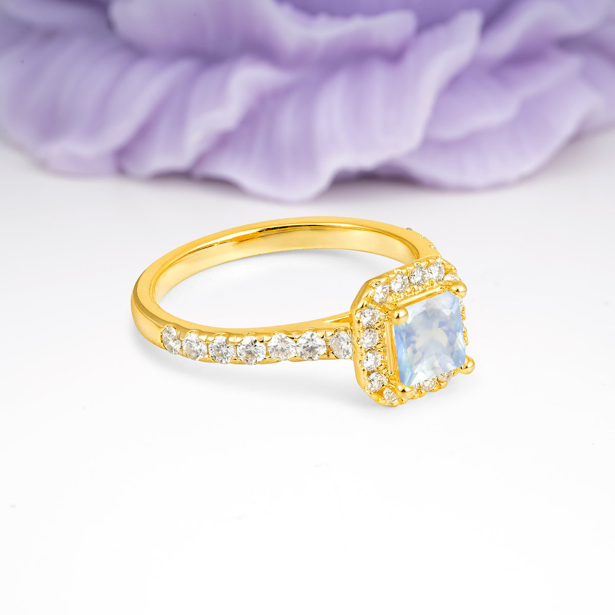 Classic Vintage 4 Prong Emerald Cut Moonstone Engagement Ring - Additional view