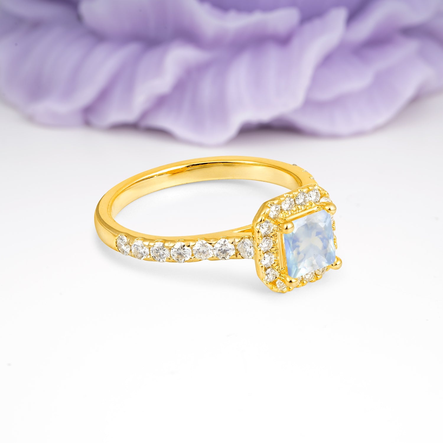 Classic Vintage 4 Prong Emerald Cut Moonstone Engagement Ring - Additional view