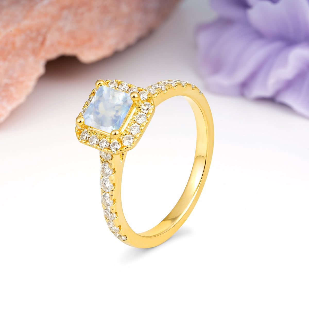 Classic Vintage 4 Prong Emerald Cut Moonstone Engagement Ring - Additional view