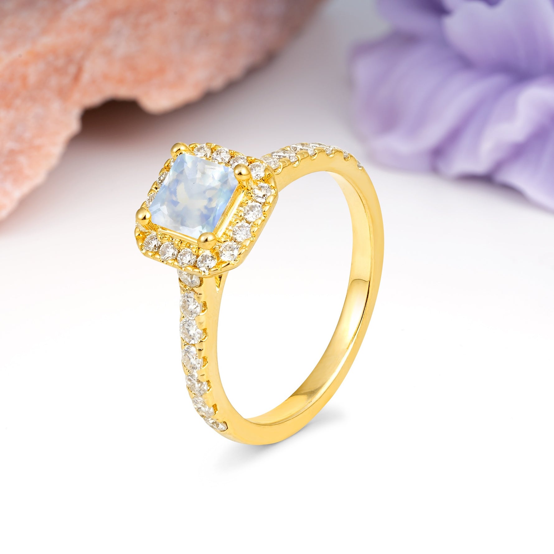 Classic Vintage 4 Prong Emerald Cut Moonstone Engagement Ring - Additional view