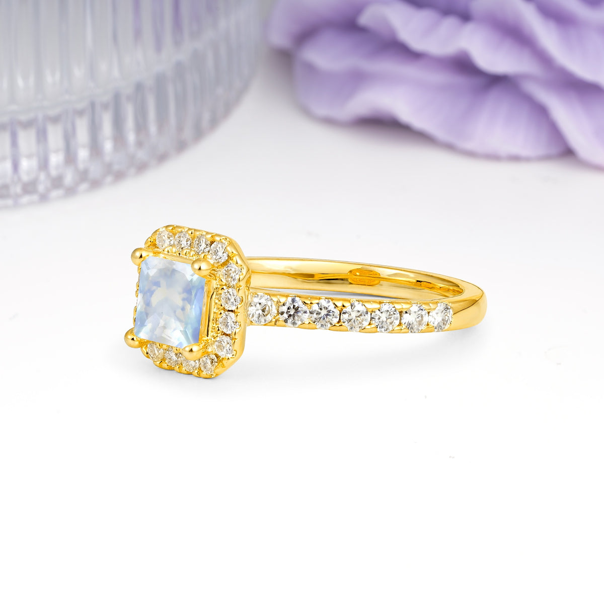 Classic Vintage 4 Prong Emerald Cut Moonstone Engagement Ring - Additional view