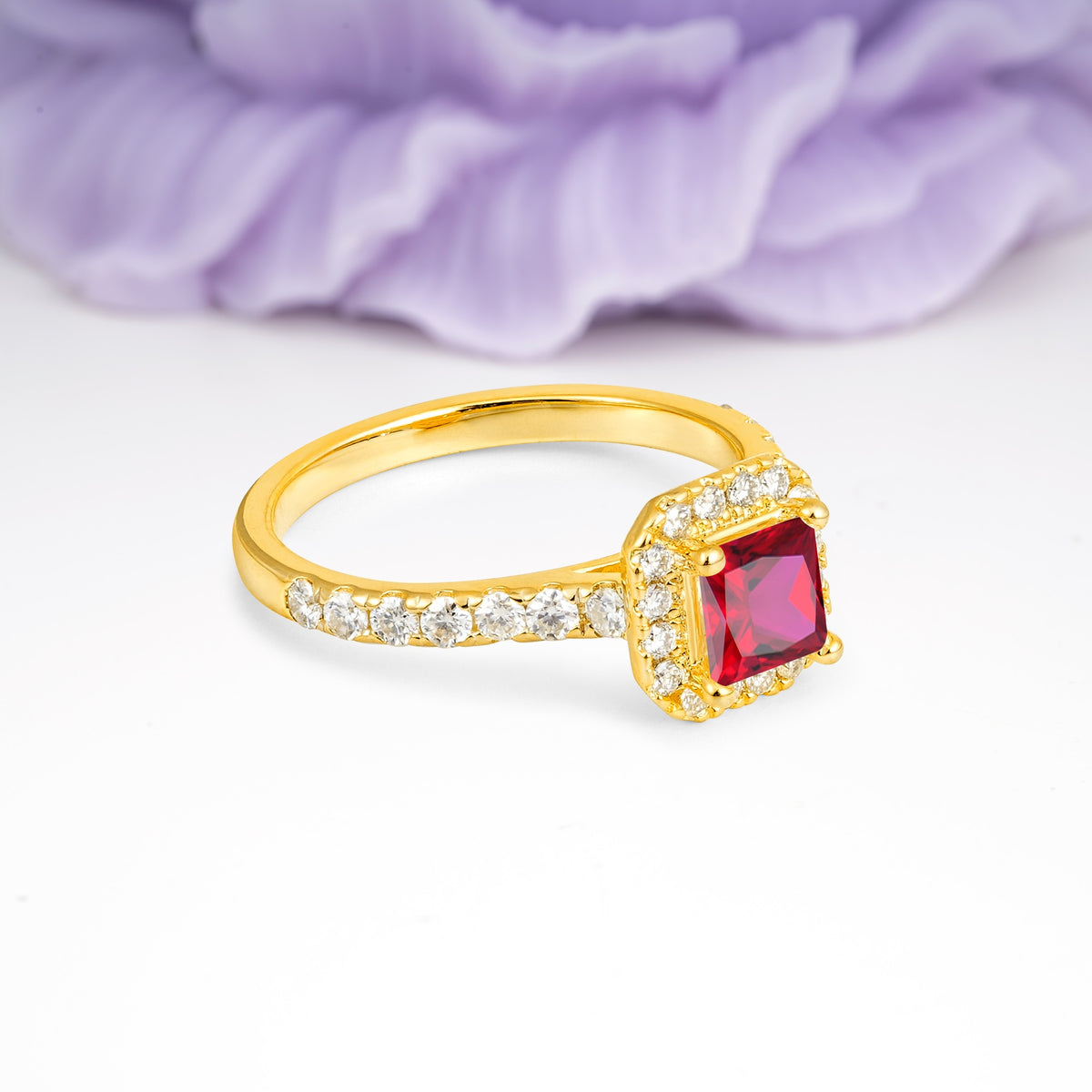 Classic Vintage 4 Prong Emerald Cut Ruby Engagement Ring - Additional view