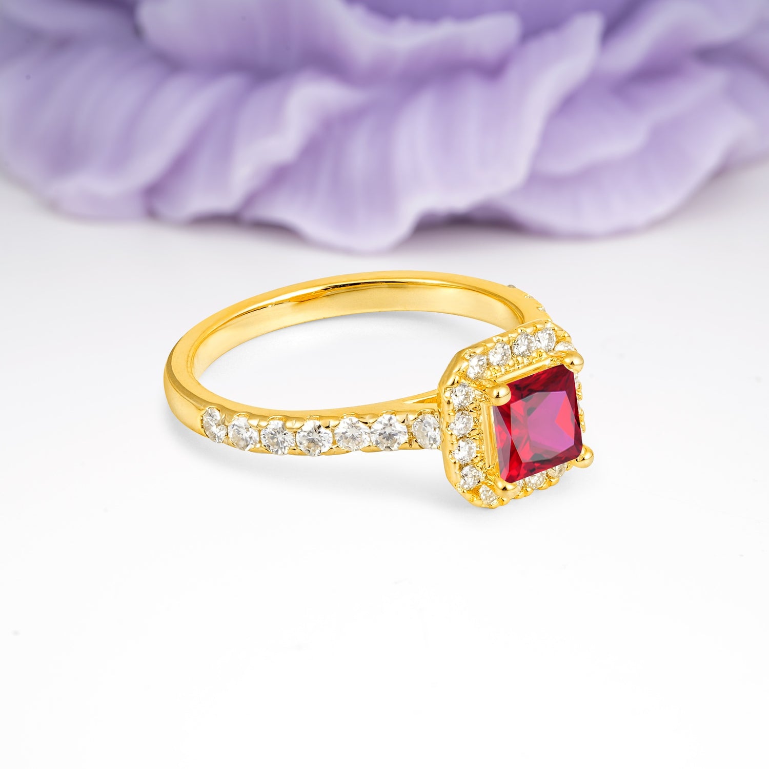 Classic Vintage 4 Prong Emerald Cut Ruby Engagement Ring - Additional view