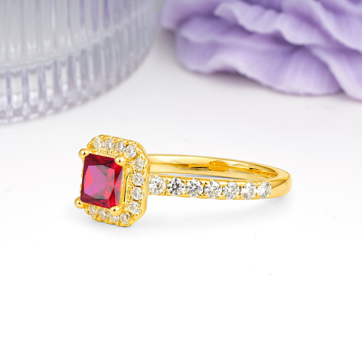 Classic Vintage 4 Prong Emerald Cut Ruby Engagement Ring - Additional view