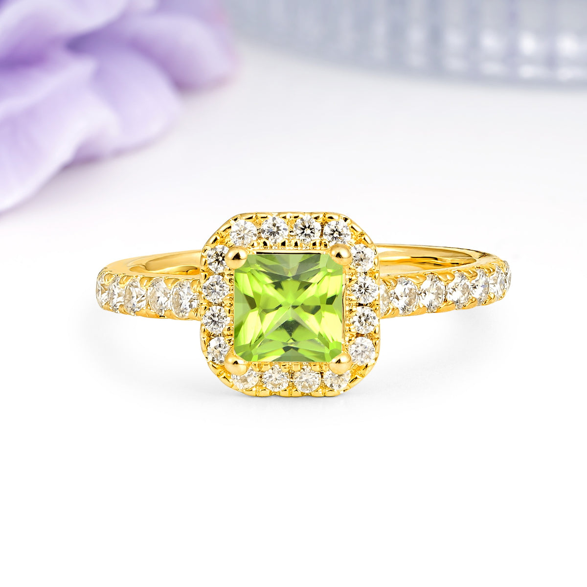 Classic Vintage 4 Prong Emerald Cut Peridot Engagement Ring - Additional view