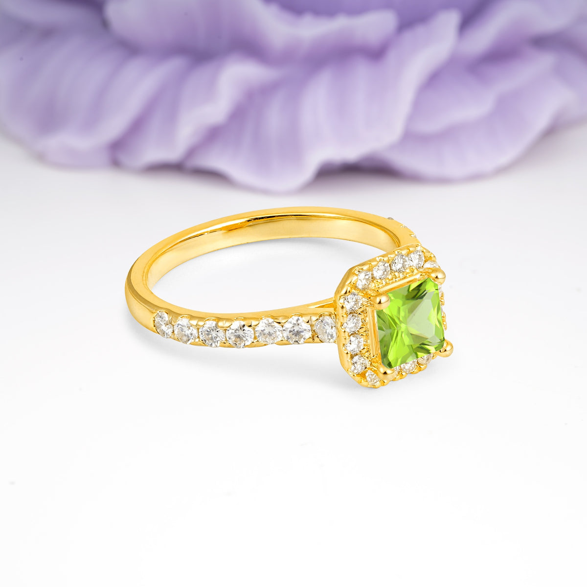Classic Vintage 4 Prong Emerald Cut Peridot Engagement Ring - Additional view