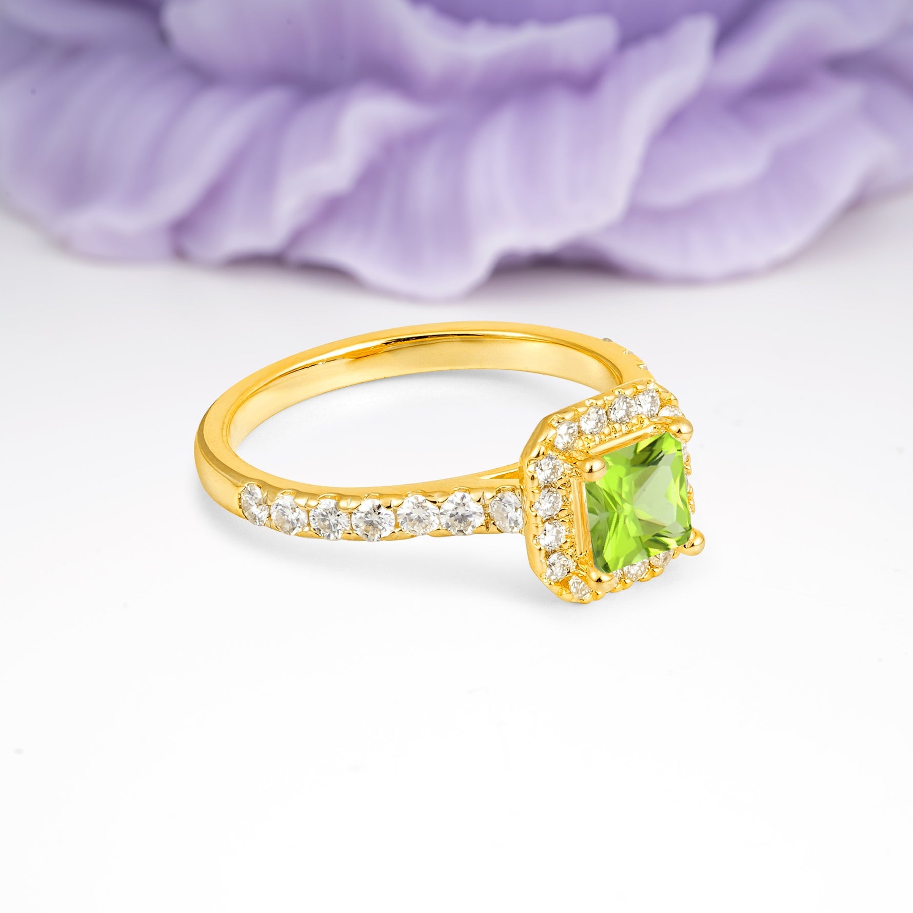 Classic Vintage 4 Prong Emerald Cut Peridot Engagement Ring - Additional view