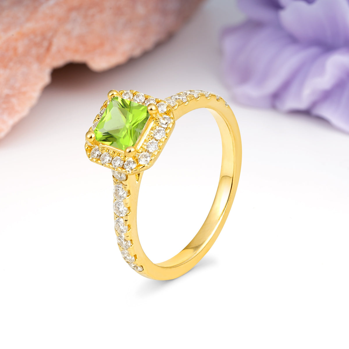 Classic Vintage 4 Prong Emerald Cut Peridot Engagement Ring - Additional view