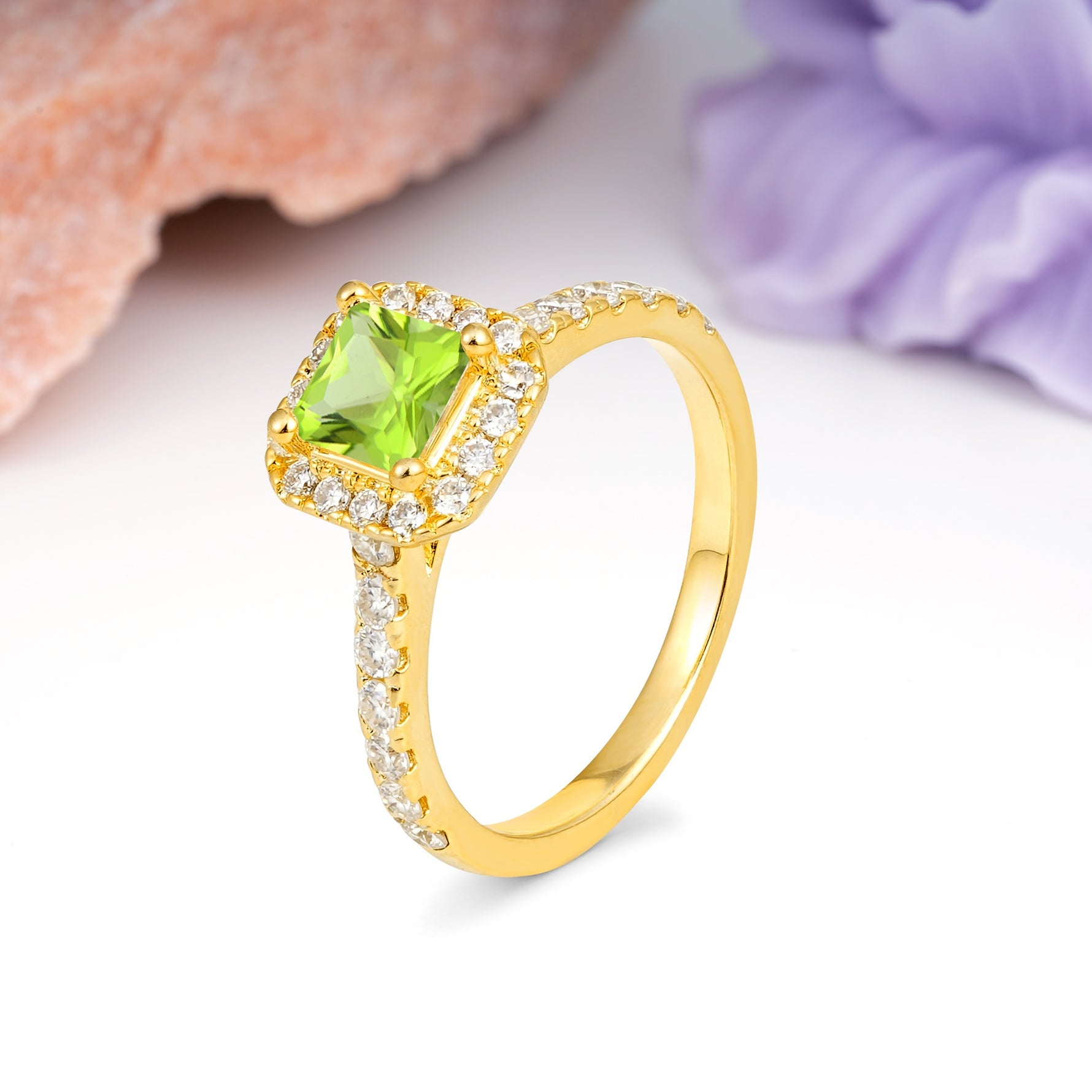 Classic Vintage 4 Prong Emerald Cut Peridot Engagement Ring - Additional view