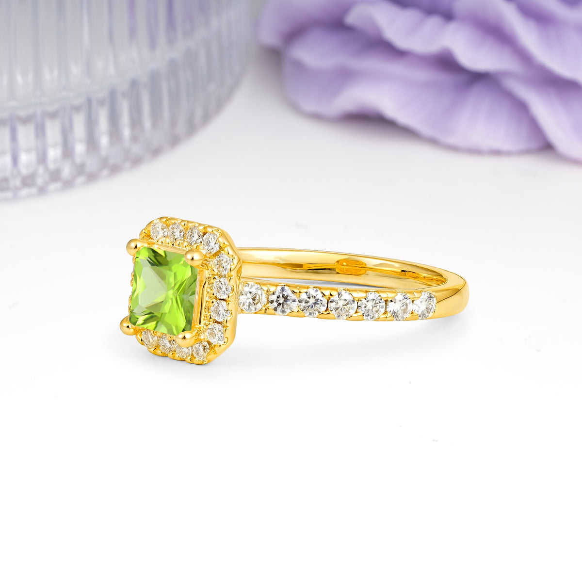 Classic Vintage 4 Prong Emerald Cut Peridot Engagement Ring - Additional view