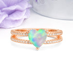 Luxurious Double Row Pavé, 3 Prong Heart Cut Fire Opal Engagement Ring - Additional view