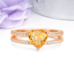 Luxurious Double Row Pavé, 3 Prong Heart Cut Citrine Engagement Ring - Additional view