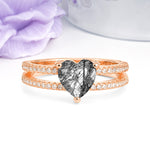 Luxurious Double Row Pavé, 3 Prong Heart Cut Black Rutilated Quartz Engagement Ring - Additional view