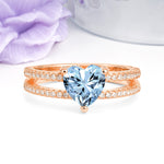 Luxurious Double Row Pavé, 3 Prong Heart Cut Aquamarine Engagement Ring - Additional view