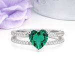 Luxurious Double Row Pavé, 3 Prong Heart Cut Emerald Engagement Ring - Additional view