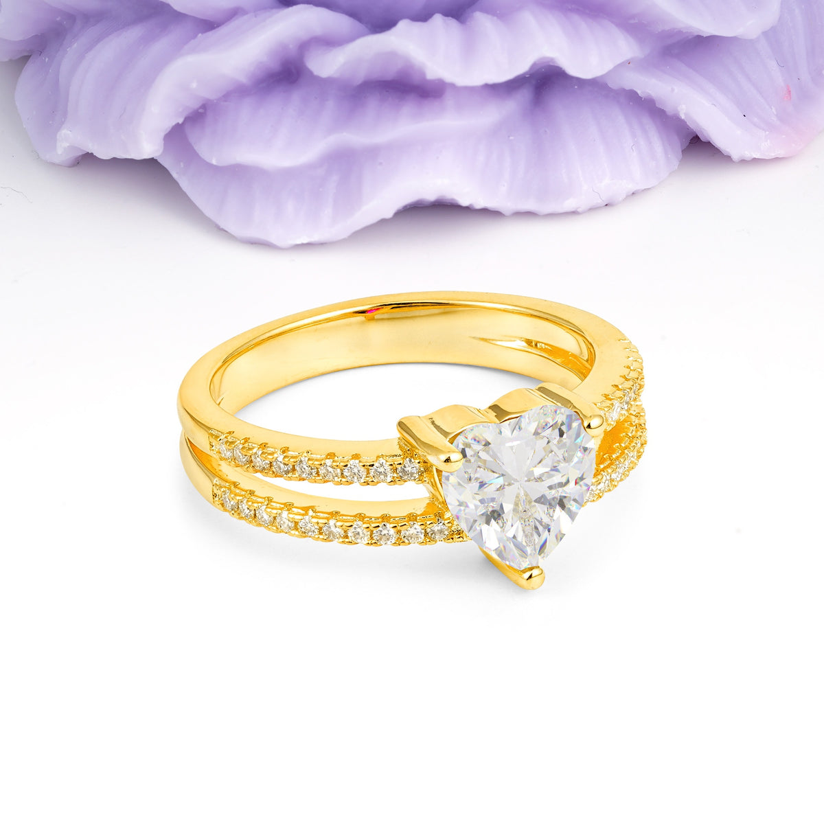 Luxurious Double Row Pavé, 3 Prong Heart Cut Moissanite Engagement Ring - Additional view