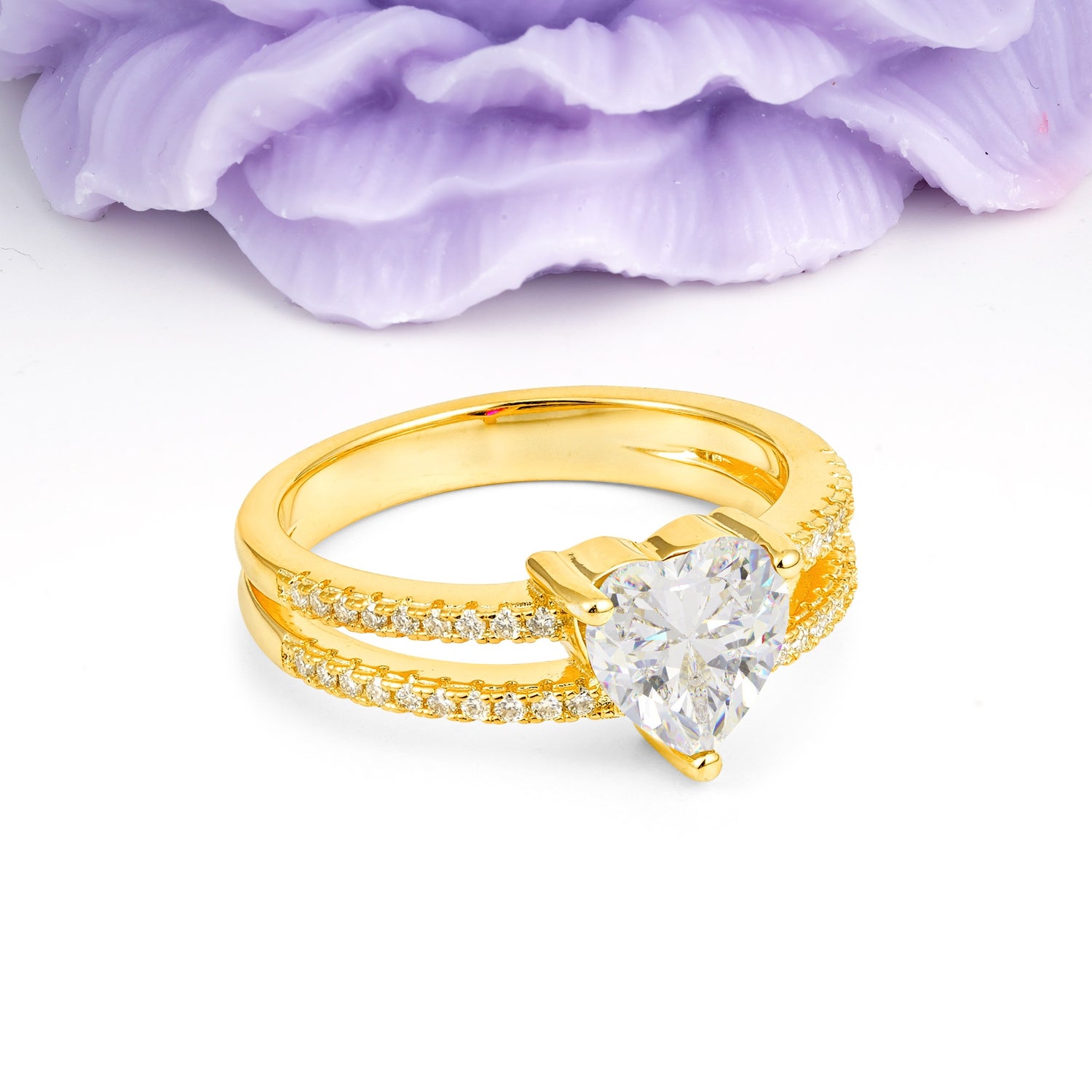 Luxurious Double Row Pavé, 3 Prong Heart Cut Moissanite Engagement Ring - Additional view