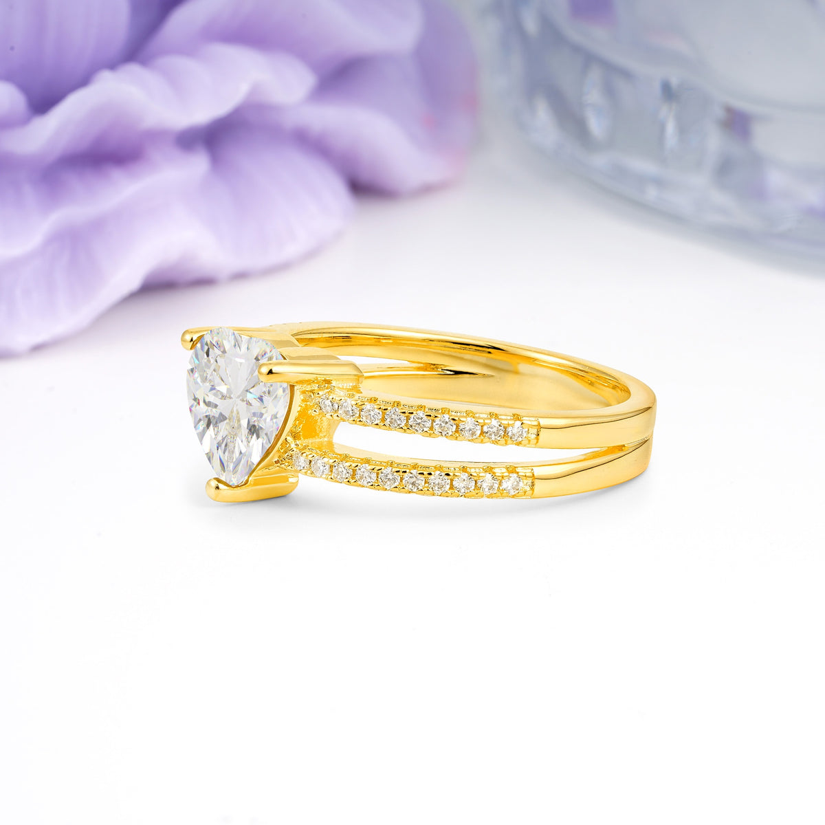 Luxurious Double Row Pavé, 3 Prong Heart Cut Moissanite Engagement Ring - Additional view