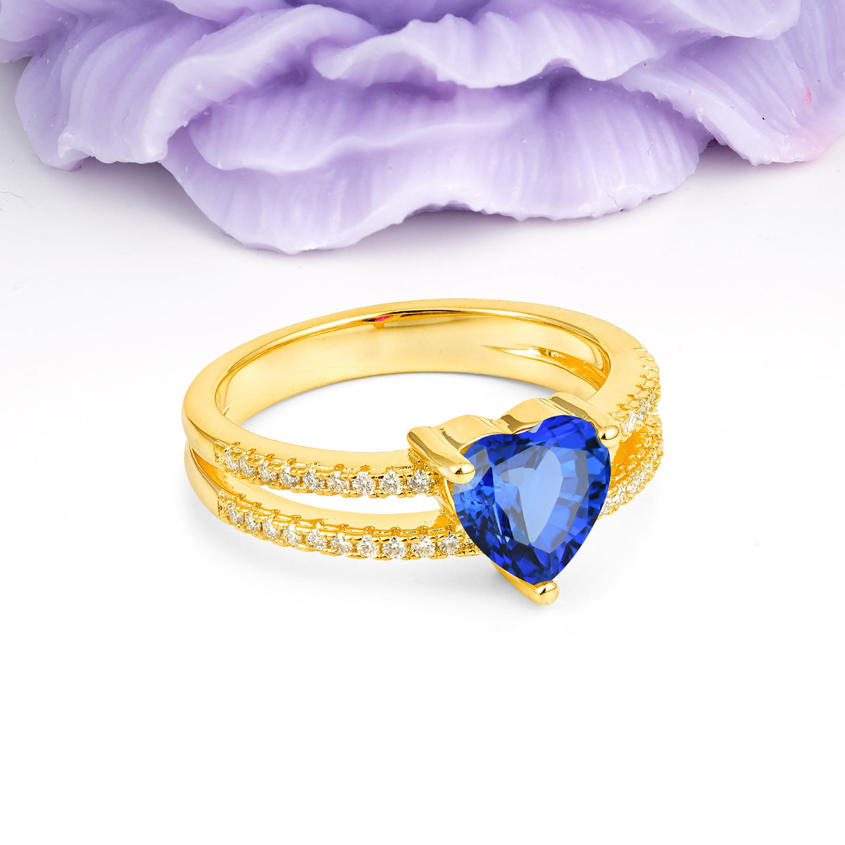 Luxurious Double Row Pavé, 3 Prong Heart Cut Sapphire Engagement Ring - Additional view