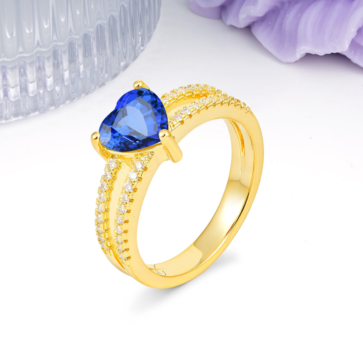 Luxurious Double Row Pavé, 3 Prong Heart Cut Sapphire Engagement Ring - Additional view