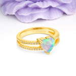 Luxurious Double Row Pavé, 3 Prong Heart Cut Fire Opal Engagement Ring - Additional view
