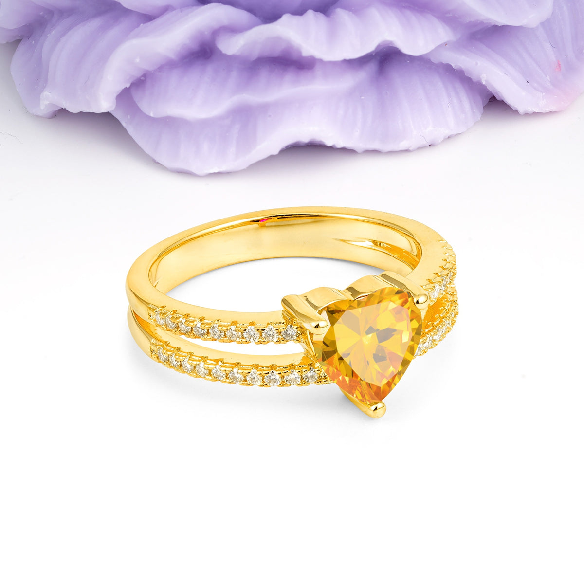 Luxurious Double Row Pavé, 3 Prong Heart Cut Citrine Engagement Ring - Additional view