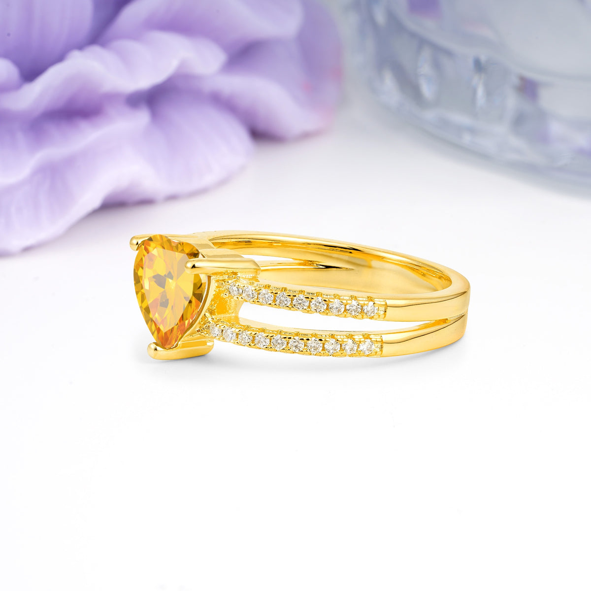 Luxurious Double Row Pavé, 3 Prong Heart Cut Citrine Engagement Ring - Additional view
