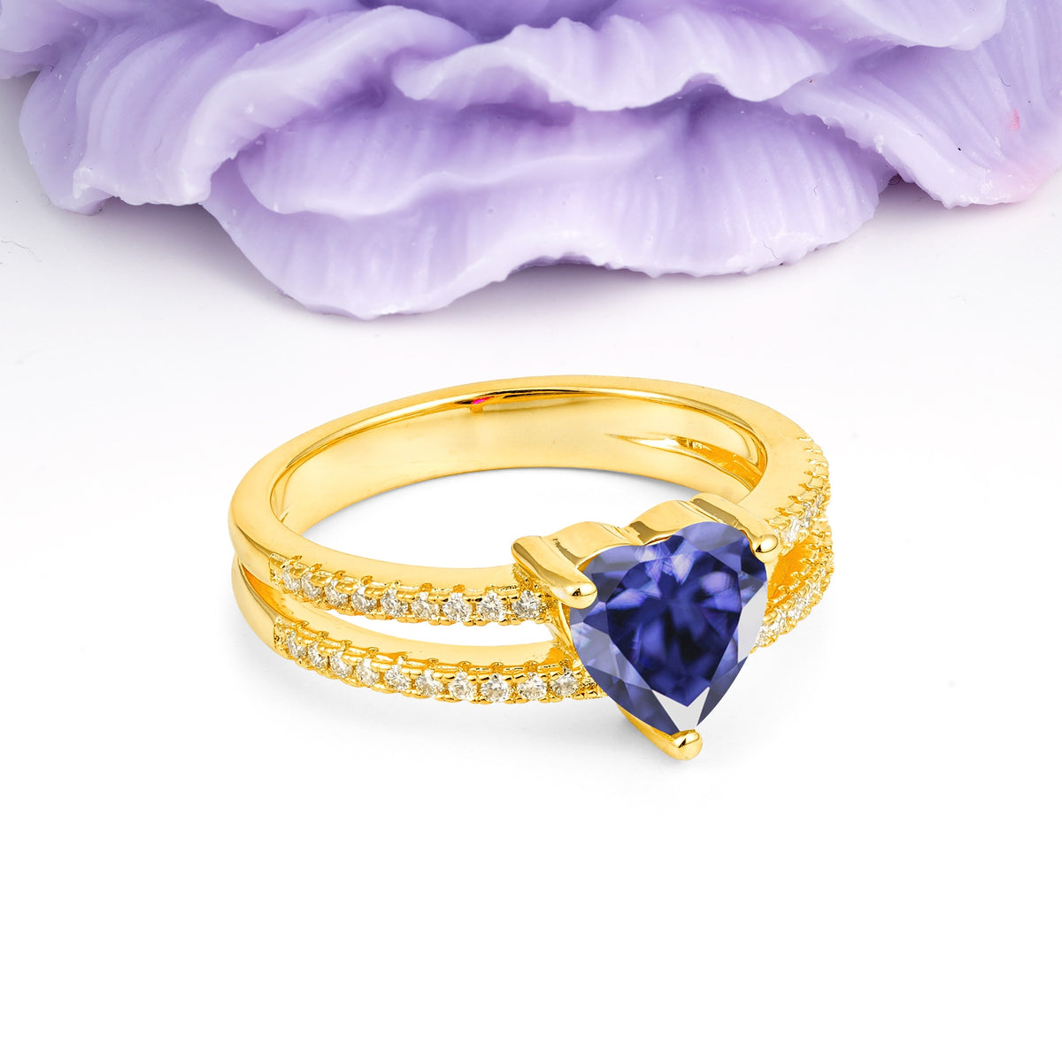 Luxurious Double Row Pavé, 3 Prong Heart Cut Tanzanite Engagement Ring - Additional view