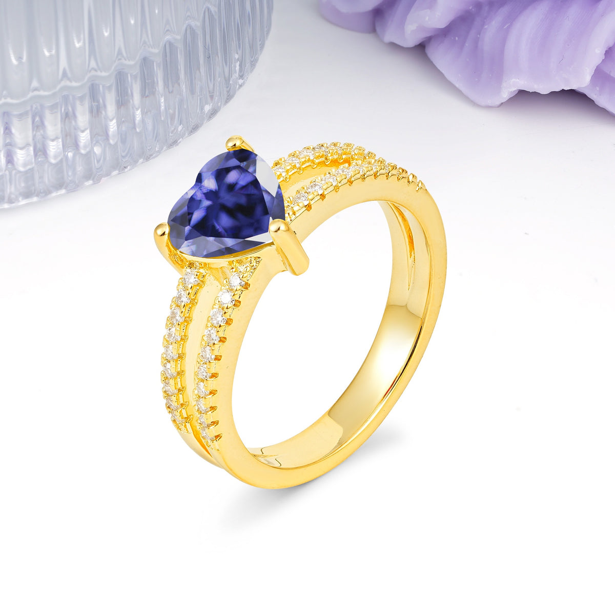 Luxurious Double Row Pavé, 3 Prong Heart Cut Tanzanite Engagement Ring - Additional view