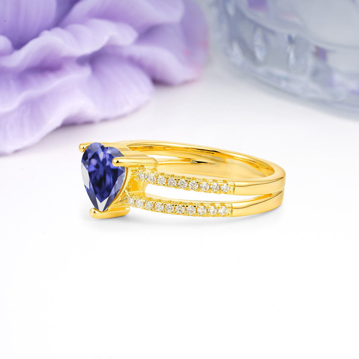 Luxurious Double Row Pavé, 3 Prong Heart Cut Tanzanite Engagement Ring - Additional view