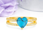 Luxurious Double Row Pavé, 3 Prong Heart Cut Turquoise Engagement Ring - Additional view