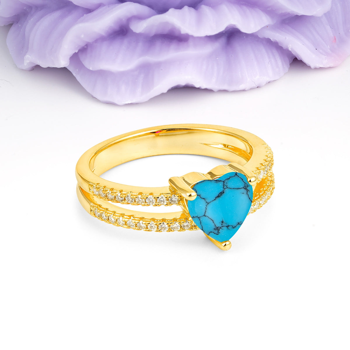 Luxurious Double Row Pavé, 3 Prong Heart Cut Turquoise Engagement Ring - Additional view