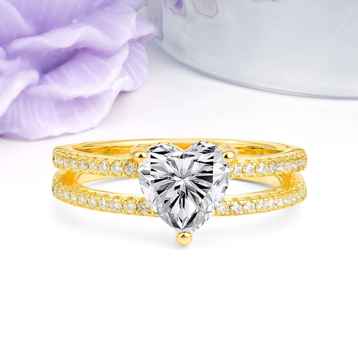 Luxurious Double Row Pavé, 3 Prong Heart Cut Lab Diamond Engagement Ring - Additional view