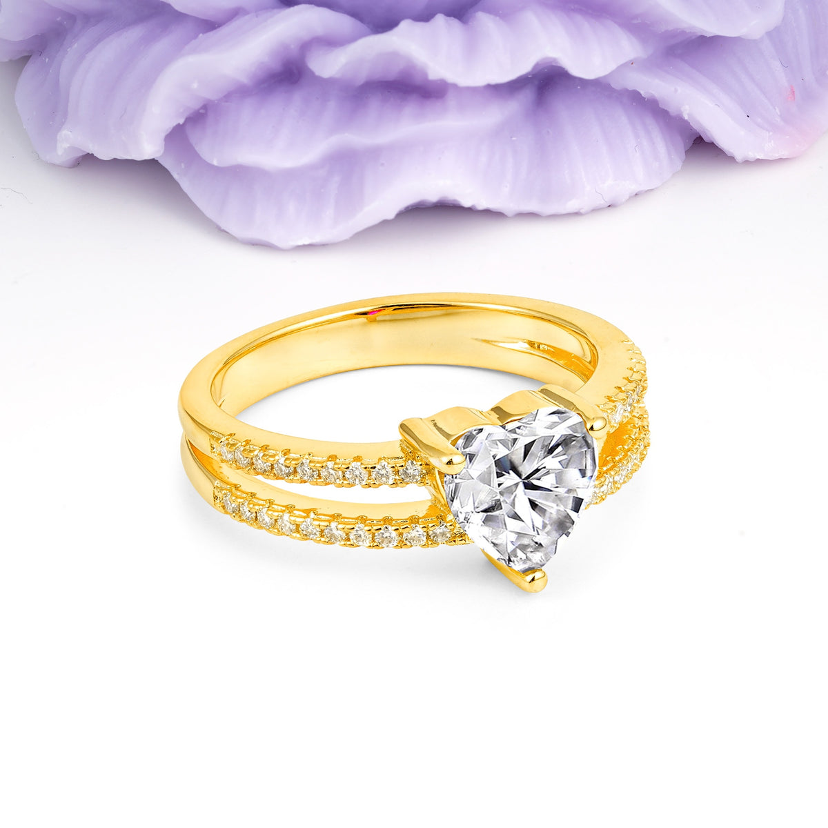 Luxurious Double Row Pavé, 3 Prong Heart Cut Lab Diamond Engagement Ring - Additional view