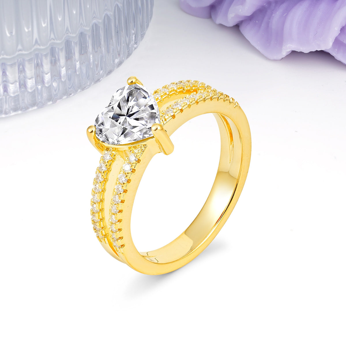 Luxurious Double Row Pavé, 3 Prong Heart Cut Lab Diamond Engagement Ring - Additional view
