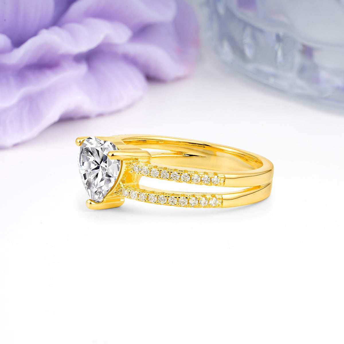Luxurious Double Row Pavé, 3 Prong Heart Cut Lab Diamond Engagement Ring - Additional view