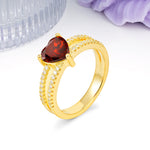 Luxurious Double Row Pavé, 3 Prong Heart Cut Garnet Engagement Ring - Additional view