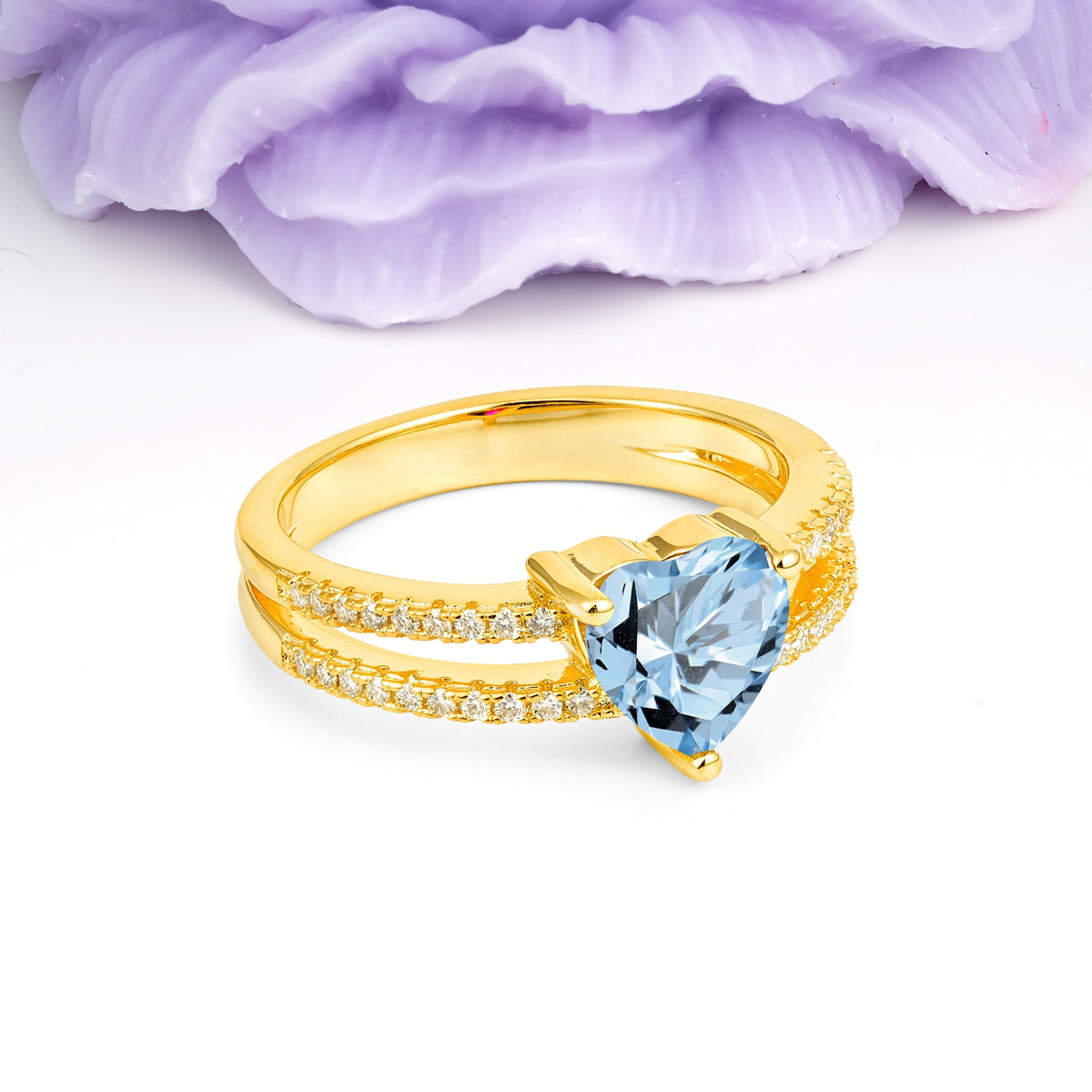 Luxurious Double Row Pavé, 3 Prong Heart Cut Aquamarine Engagement Ring - Additional view