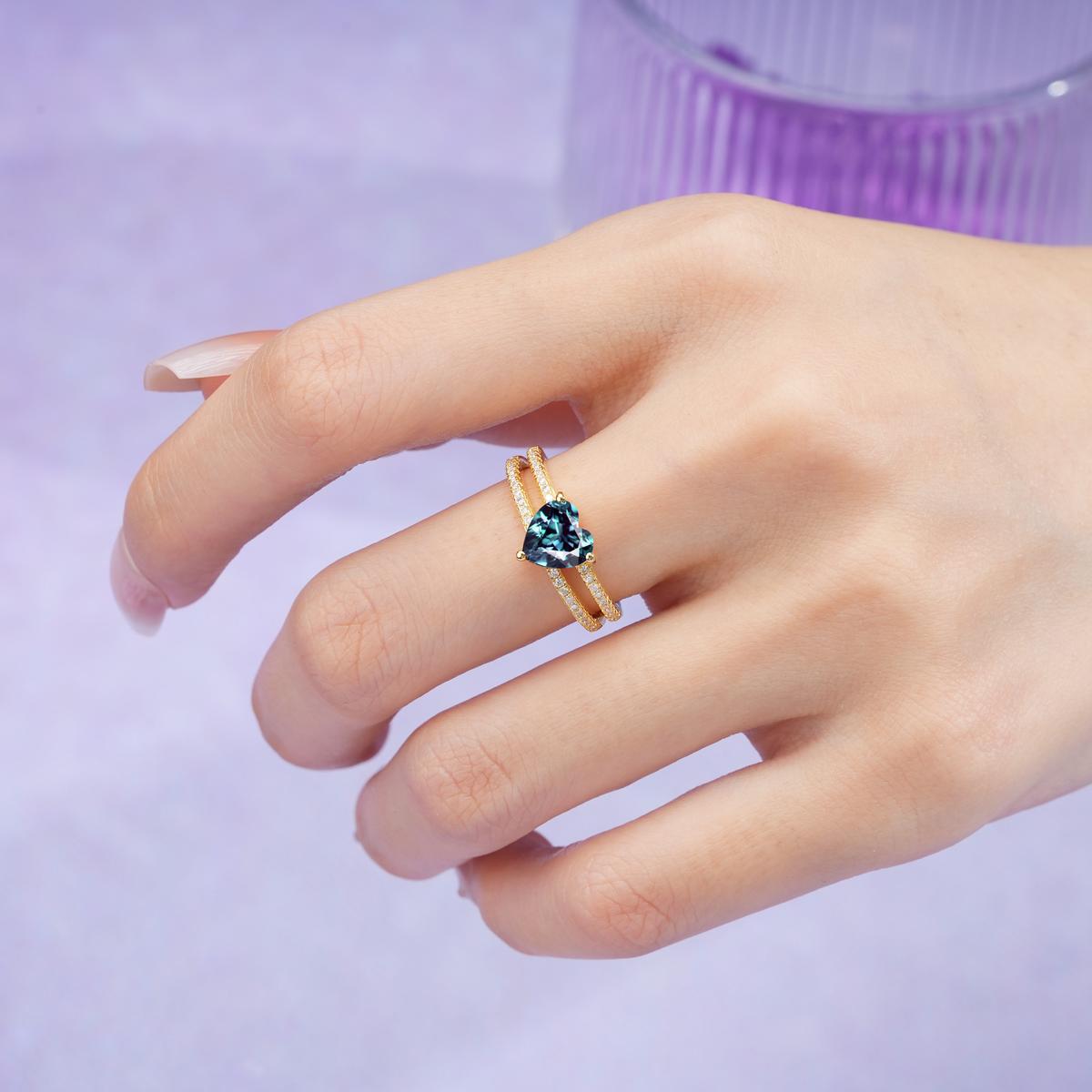 Luxurious Double Row Pavé, 3 Prong Heart Cut Alexandrite Engagement Ring