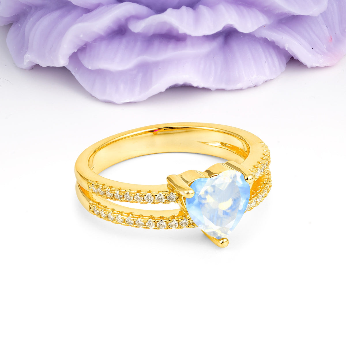 Luxurious Double Row Pavé, 3 Prong Heart Cut Moonstone Engagement Ring - Additional view