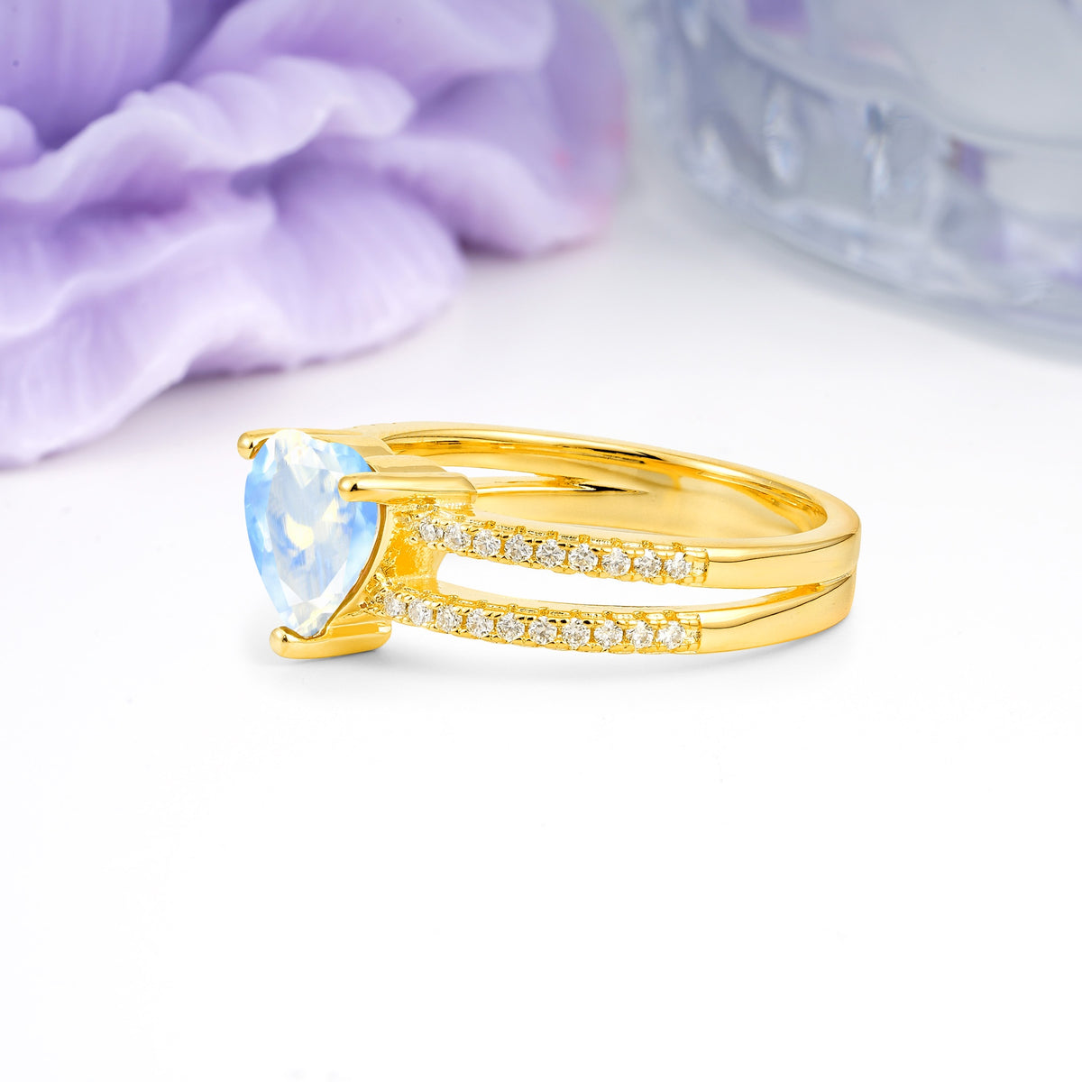 Luxurious Double Row Pavé, 3 Prong Heart Cut Moonstone Engagement Ring - Additional view