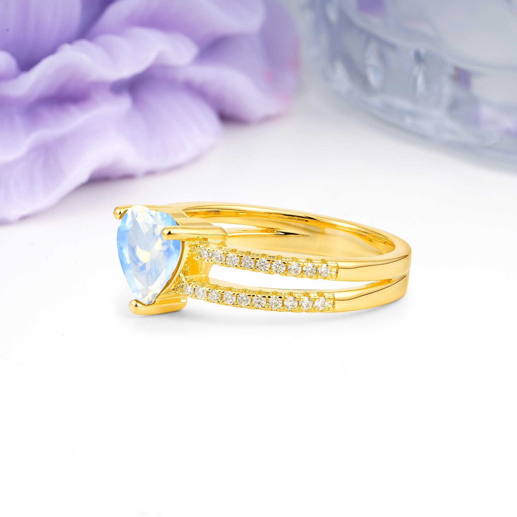 Luxurious Double Row Pavé, 3 Prong Heart Cut Moonstone Engagement Ring - Additional view