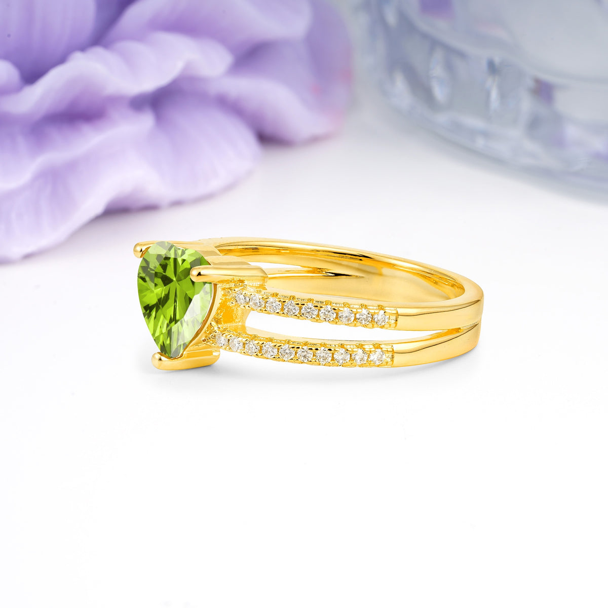 Luxurious Double Row Pavé, 3 Prong Heart Cut Peridot Engagement Ring - Additional view