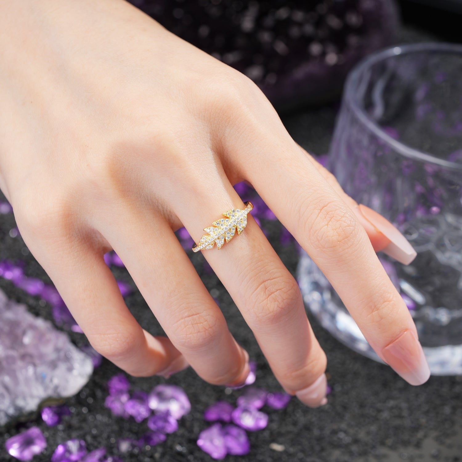 Unique nature inspired Moissanite Wedding Ring - Additional view