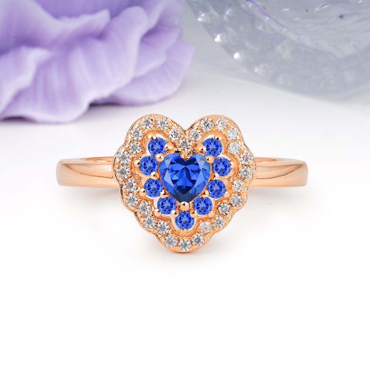 Luxurious and Unique 3 Prong Heart Cut Sapphire Engagement Ring - Additional view