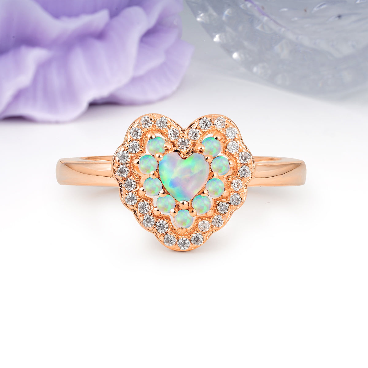 Luxurious and Unique 3 Prong Heart Cut Fire Opal Engagement Ring - Additional view