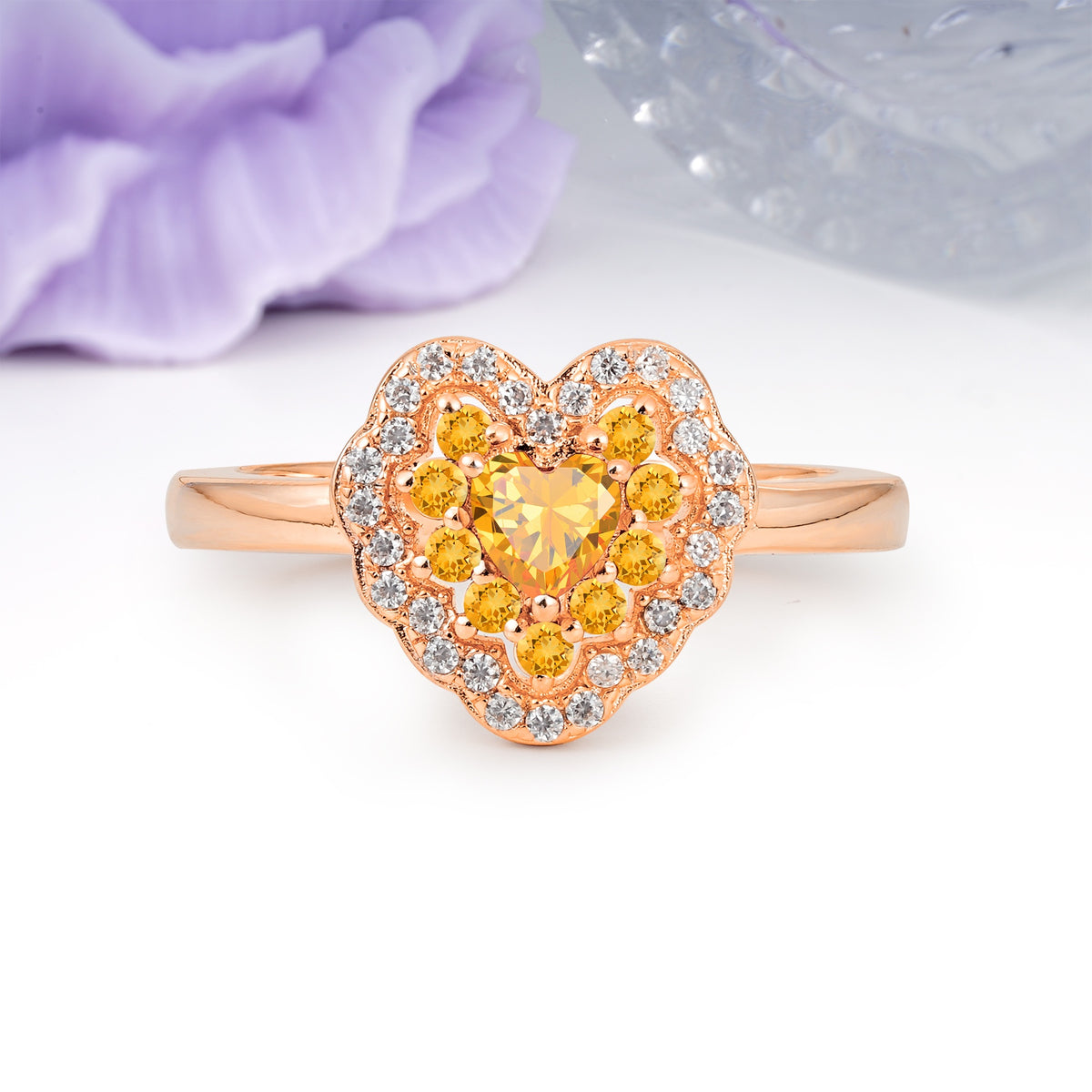 Luxurious and Unique 3 Prong Heart Cut Citrine Engagement Ring - Additional view