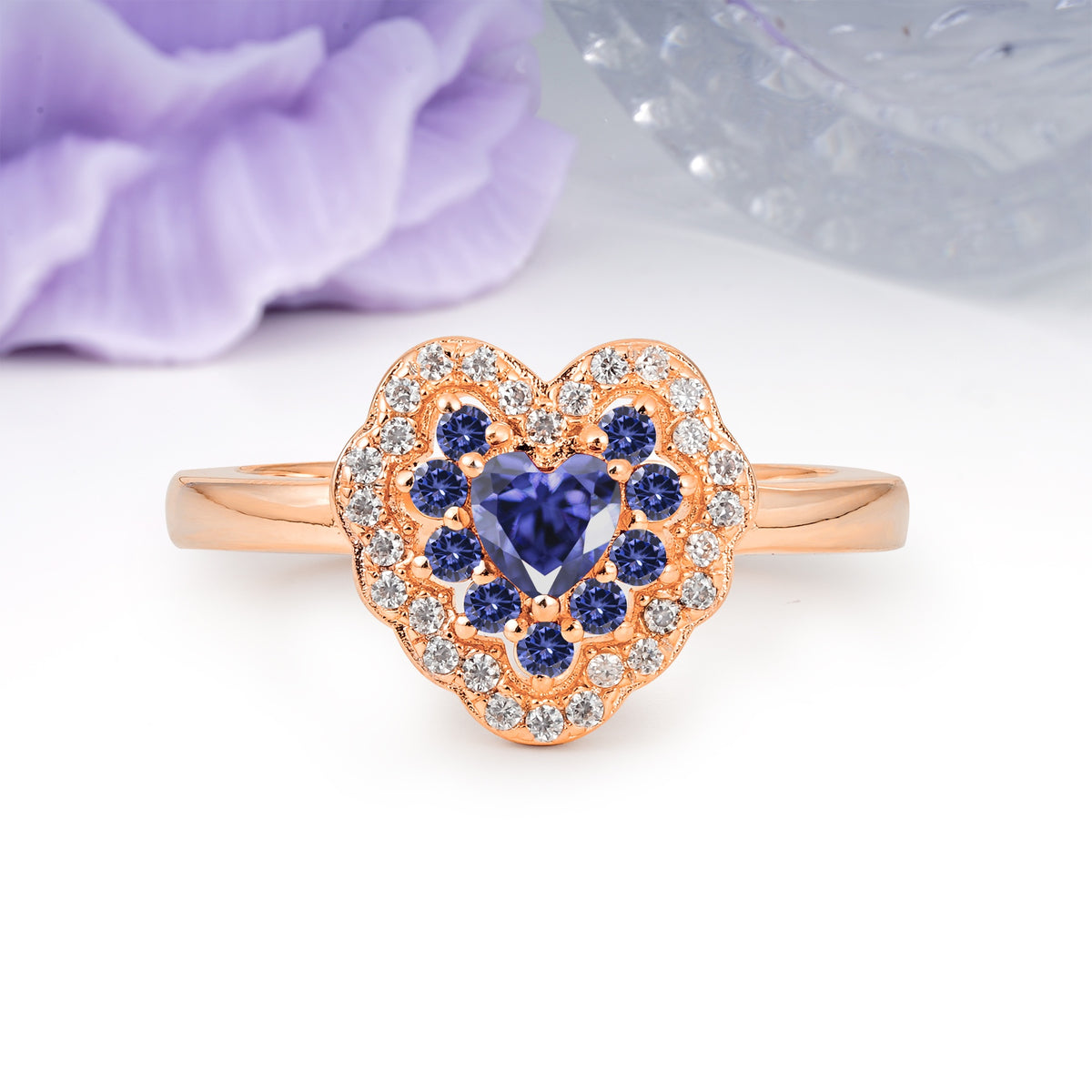 Luxurious and Unique 3 Prong Heart Cut Tanzanite Engagement Ring - Additional view